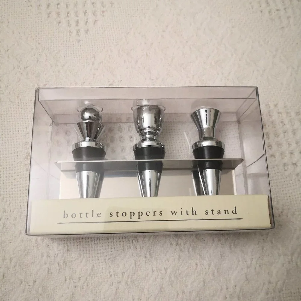 NEW Pier‎ 1 Three Bottle Stoppers With Stand